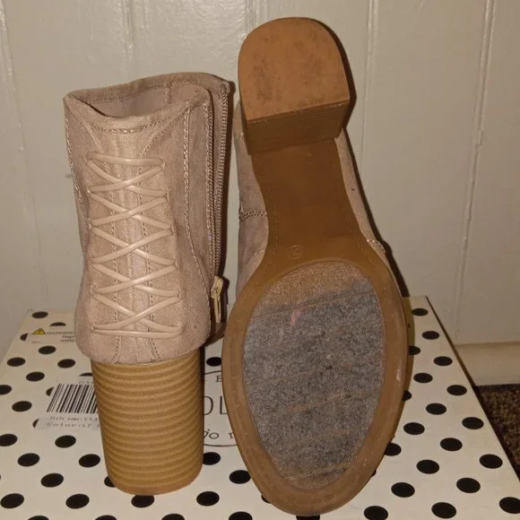 Faux suede Taupe open toe booties - Picture 5 of 5